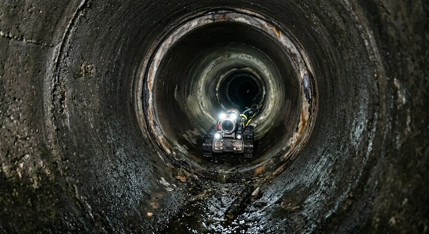 Robotic sewer camera inspecting pipe interior for Sewer Line Cleaning in Marcy