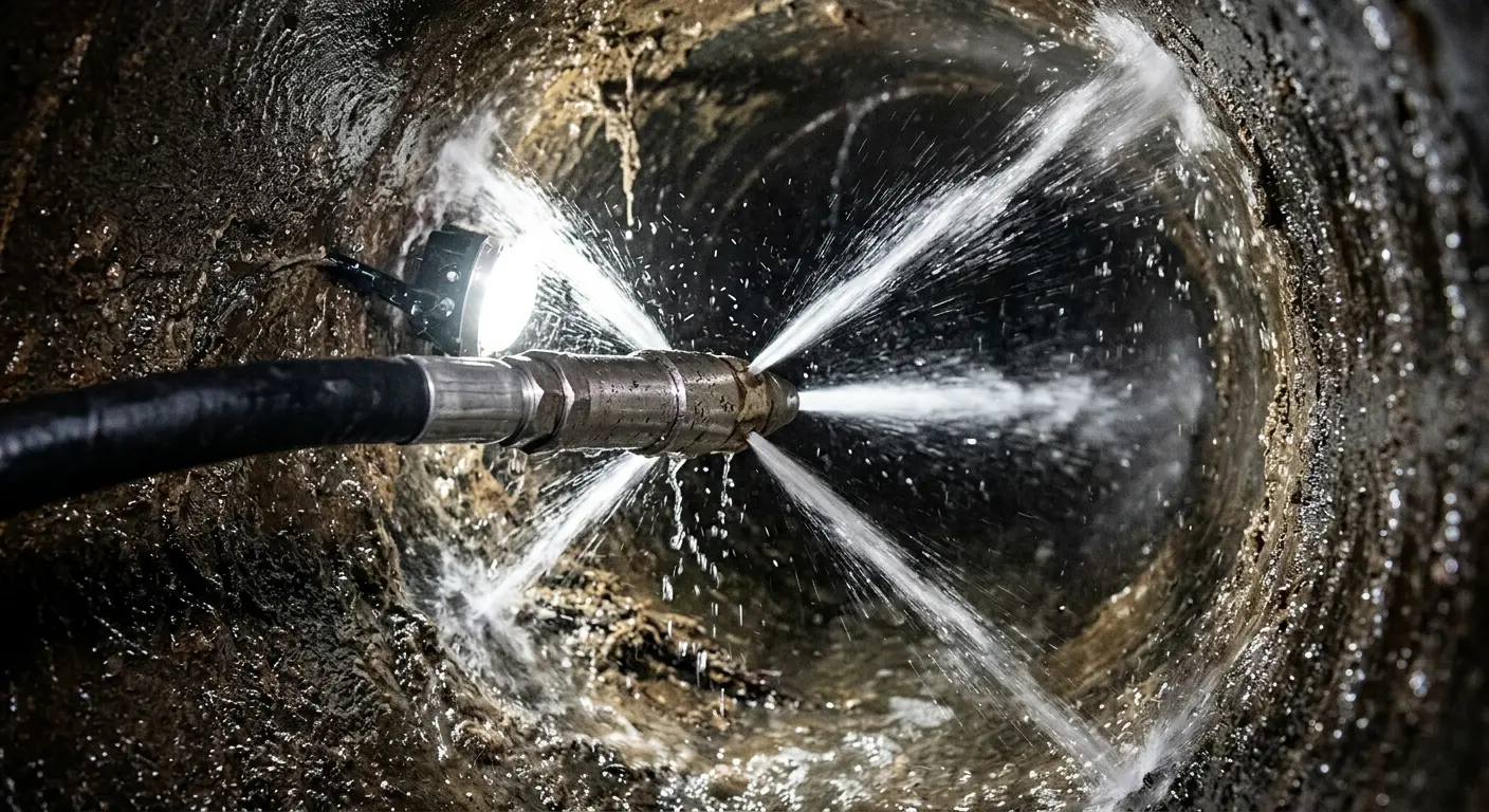 High-pressure hydro jetting nozzle cleaning sewer pipe for Sewer Line Relining in Marcy